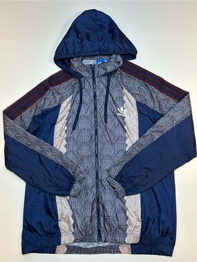 Adidas Originals Shell Tile AOP Full Zip Windbreaker Jacket Blue